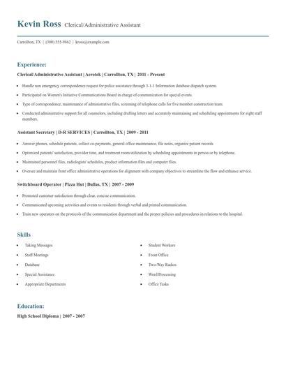 Clerical/Administrative Assistant Resume