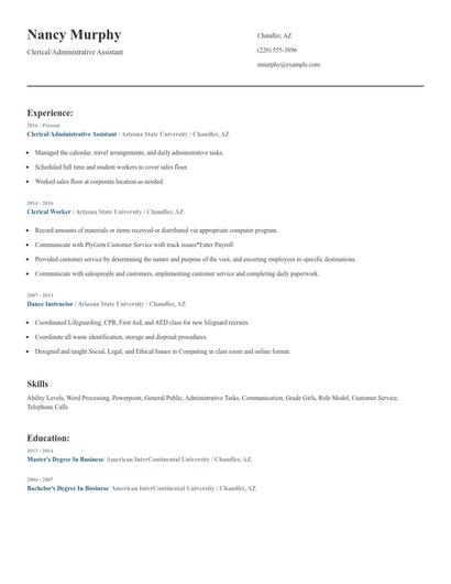 Clerical/Administrative Assistant Resume