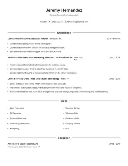 Clerical/Administrative Assistant Resume