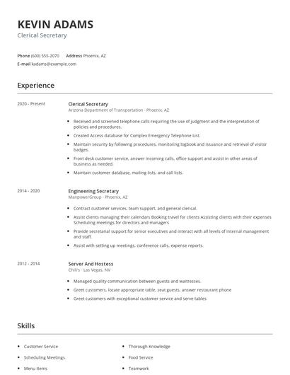 Clerical Secretary Resume