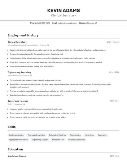 Clerical Secretary Resume