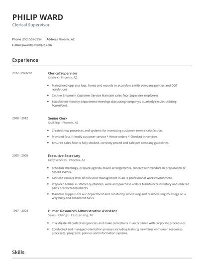 Clerical Supervisor Resume