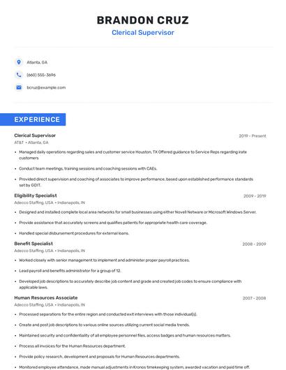 Clerical Supervisor Resume