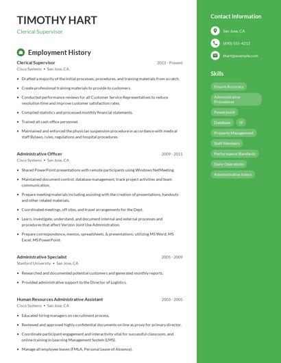 Clerical Supervisor Resume