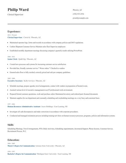 Clerical Supervisor Resume