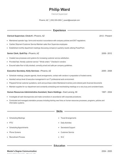 Clerical Supervisor Resume