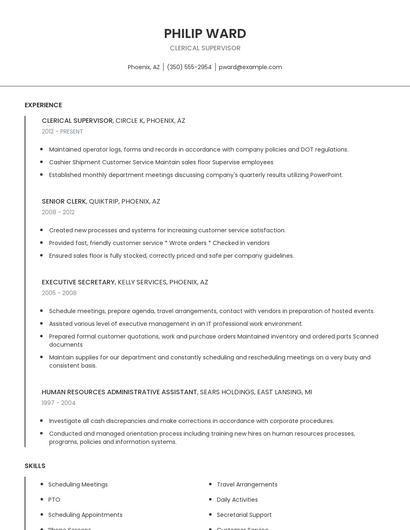 Clerical Supervisor Resume