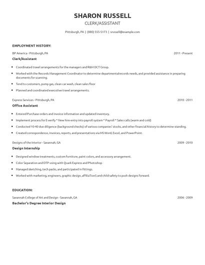 Clerk/Assistant Resume