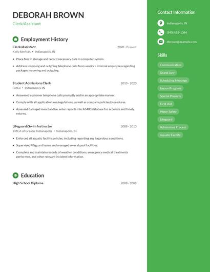Clerk/Assistant Resume