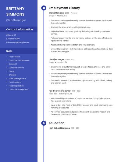 Clerk/Manager Resume