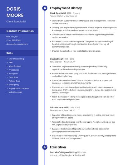 Clerk Specialist Resume