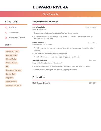 Clerk Specialist Resume