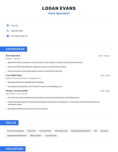 Clerk Specialist Resume