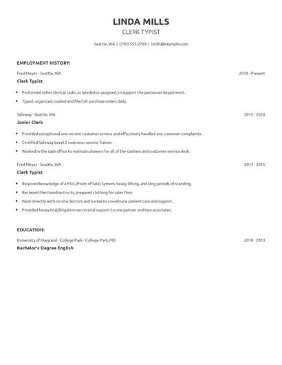 Clerk Typist Resume