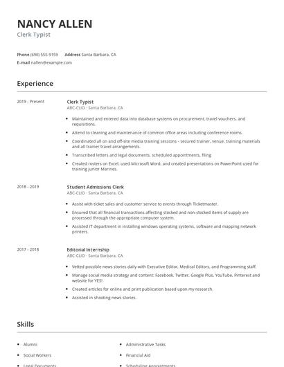 Clerk Typist Resume