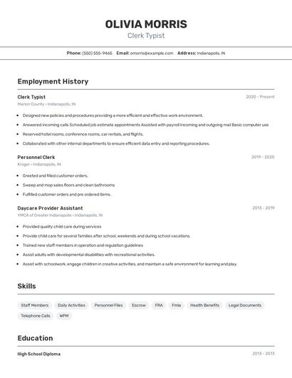 Clerk Typist Resume