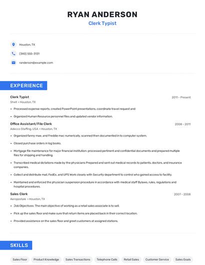 Clerk Typist Resume