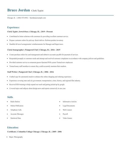 Clerk Typist Resume