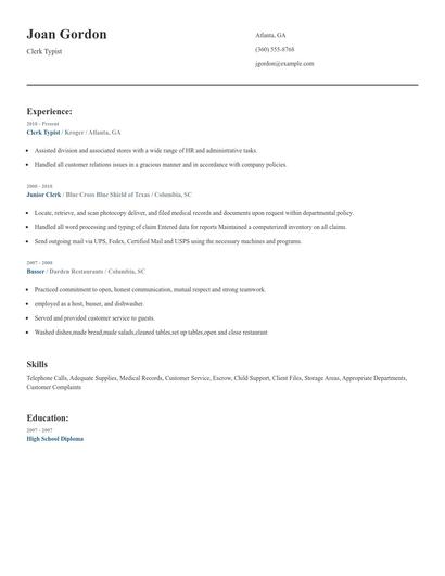 Clerk Typist Resume