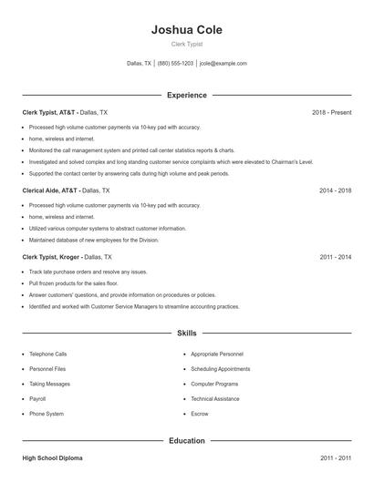 Clerk Typist Resume