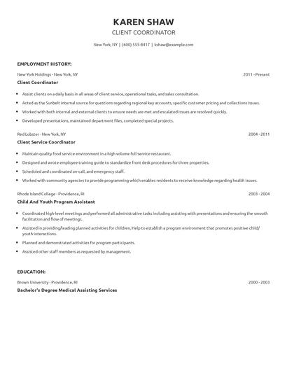 Client Coordinator Resume