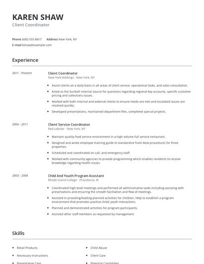 Client Coordinator Resume