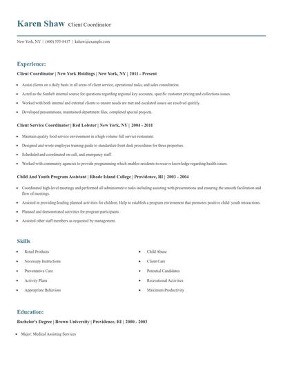 Client Coordinator Resume