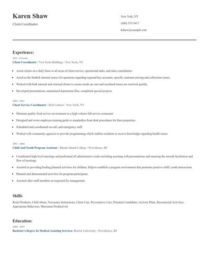 Client Coordinator Resume