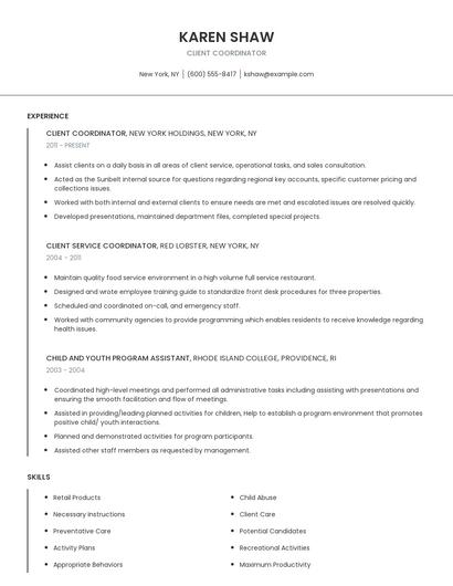 Client Coordinator Resume