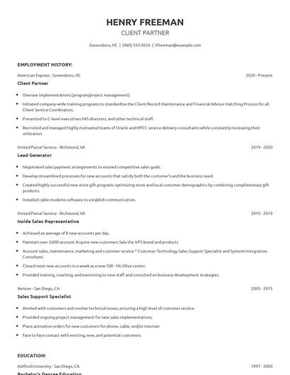Client Partner Resume