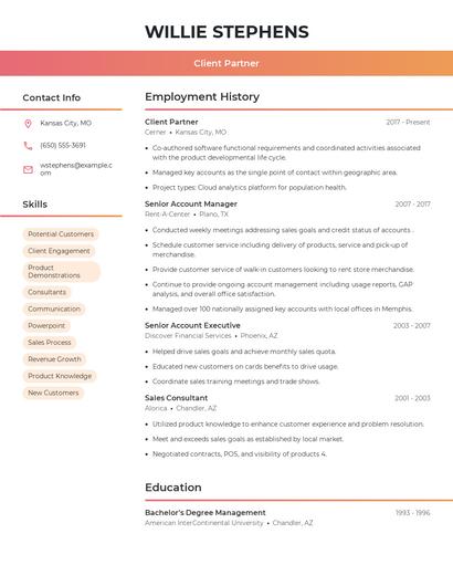 Client Partner Resume