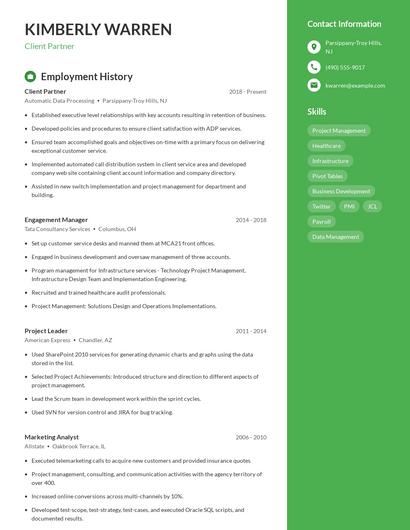 Client Partner Resume