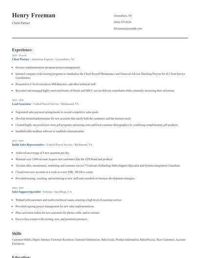 Client Partner Resume