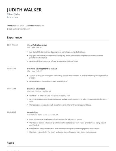Client Sales Executive Resume