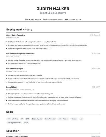 Client Sales Executive Resume