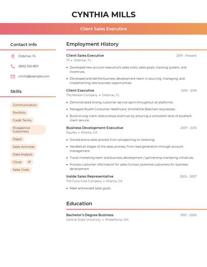Client Sales Executive Resume