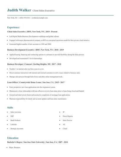 Client Sales Executive Resume