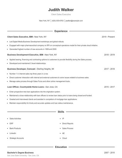 Client Sales Executive Resume