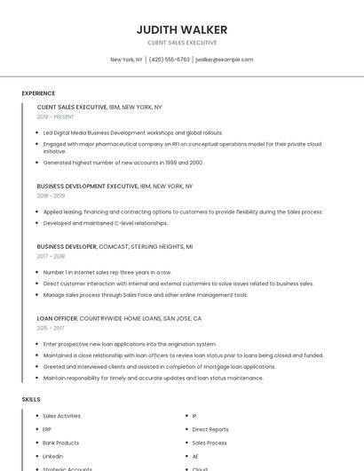 Client Sales Executive Resume