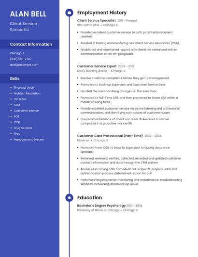 Client Service Specialist Resume