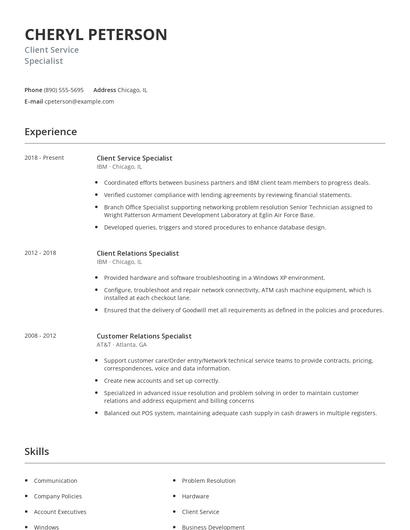 Client Service Specialist Resume
