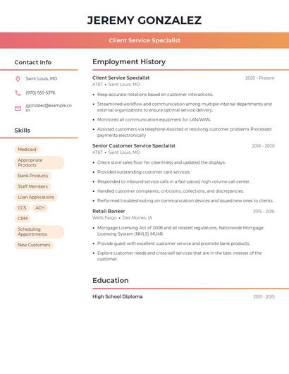 Client Service Specialist Resume