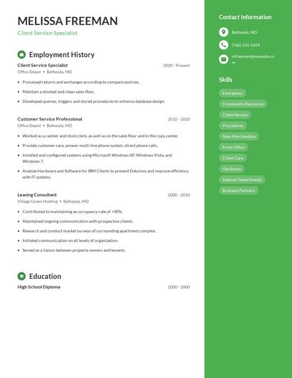 Client Service Specialist Resume
