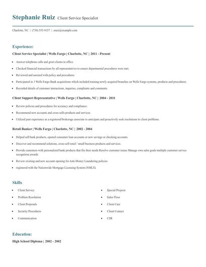 Client Service Specialist Resume