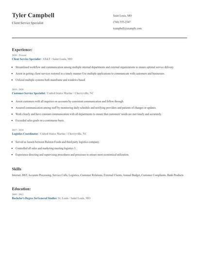 Client Service Specialist Resume