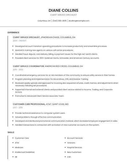 Client Service Specialist Resume