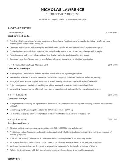 Client Services Director Resume