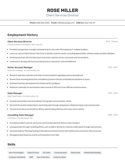 Client Services Director Resume