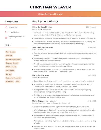 Client Services Director Resume