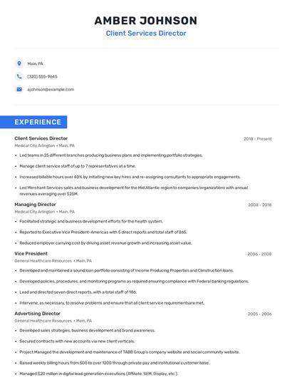 Client Services Director Resume